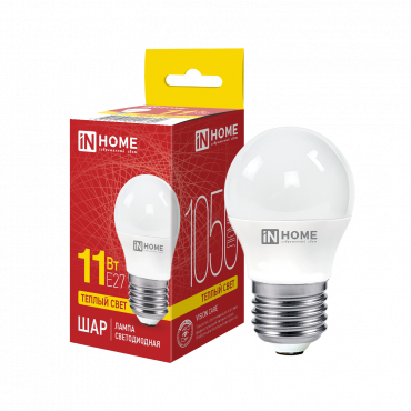 Купить Лампа светодиодная LED-ШАР-VC 11Вт 230В Е27 3000К 1050Лм IN HOME в интернет-магазине по цене  Лампа светодиодная LED-ШАР-VC 11Вт 230В Е27 3000К 1050Лм IN HOME, Лампы светодиодные бытовые