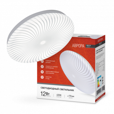 Светильник светодиодный серии DECO АВРОРА 12Вт 230В 4000К 1080Лм 210х65мм IN HOME, Светильники декоративные светодиодные	