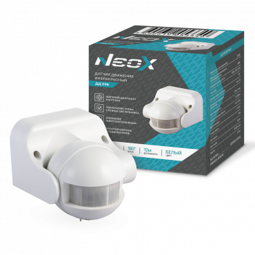  Датчик движения инфракрасный ДД 09Б 1200Вт 180 гр.12м IP44 белый NEOX с гарантией качества