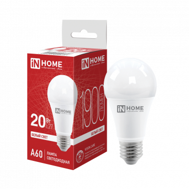 Купить Лампа светодиодная LED-A60-VC 20Вт 230В Е27 4000К 1900Лм IN HOME в интернет-магазине по цене  Лампа светодиодная LED-A60-VC 20Вт 230В Е27 4000К 1900Лм IN HOME, Лампы светодиодные бытовые