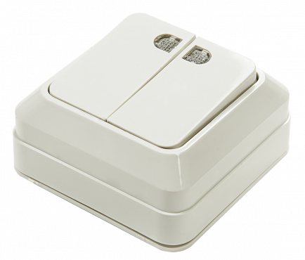 Выключатель двухклавишный с подсветкой BOLLETO белый накладной 7123 IN HOME, Электроустановочные изделия накладные BOLETTO	