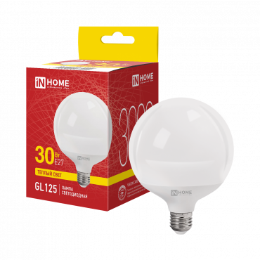 Купить лампа светодиодная led-gl125-vc 30вт 230в е27 3000к 3000лм 125мм in home от  Лампа светодиодная LED-GL125-VC 30Вт 230В Е27 3000К 3000Лм 125мм IN HOME, Светодиодные Лампы