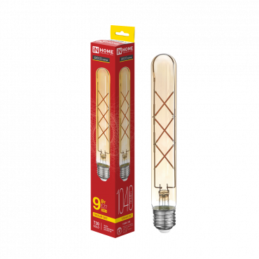 Лампа светодиодная LED-T30-deco gold 9Вт 230В Е27 3000К 1040Лм 225мм золотистая IN HOME купить с доставкой по низкой цене от  Лампа светодиодная LED-T30-deco gold 9Вт 230В Е27 3000К 1040Лм 225мм золотистая IN HOME, Лампы светодиодные филамент