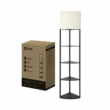 Светильник напольный под лампу этажерка угловая ТНО 11С-Е27-WB белый абажур, черный корпус IN HOME, Напольные светильники	