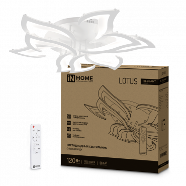 Светильник светодиодный ELEGANT LOTUS 120Вт 230В 3000-6500K 810х700х120мм c пультом ДУ белый IN HOME, Светильники декоративные светодиодные	