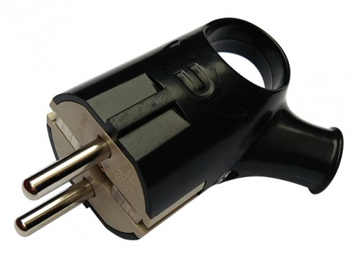 Вилка угловая с кольцом с заземлением 16А черная 4220 IN HOME, Вилки	