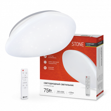Светильник светодиодный COMFORT STONE 75Вт 230В 3000-6500K 6000Лм 530x105мм с пультом ДУ IN HOME, Светильники декоративные	