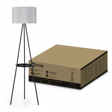 Светильник напольный под лампу ТНО 04ПВ-Е27-GB 230В полка, серый абажур, черная тренога IN HOME, Напольные светильники	