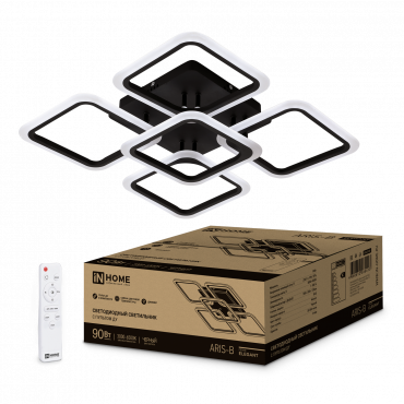 Светильник светодиодный ELEGANT ARIS-B 90Вт 230В 3000-6500K 590х590х130мм c пультом ДУ черный IN HOME, Светильники декоративные	