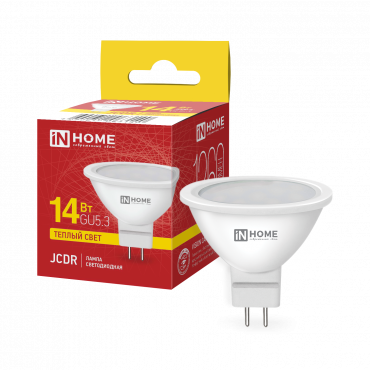 Лампа светодиодная LED-JCDR-VC 14Вт 230В GU5.3 3000K 1260Лм IN HOME, Светодиодные Лампы	