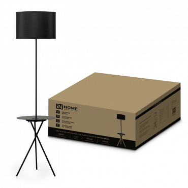 Светильник напольный под лампу ТНО 04П-Е27-BB 230В полка, черный абажур, черная тренога IN HOME, Напольные светильники	