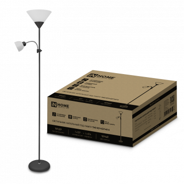 Светильник напольный под лампу ТНО 02-Е27+Е14Ч 230В белый плафон, черный корпус IN HOME, Напольные светильники	