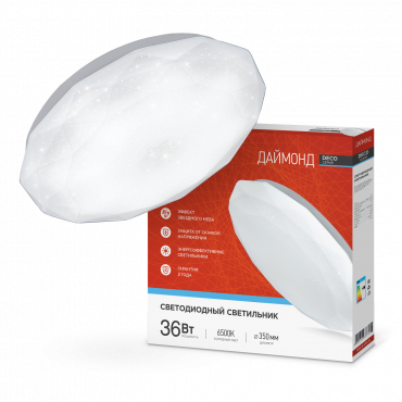 Светильник светодиодный серии DECO ДАЙМОНД 36Вт 230В 6500К 3240Лм 380х55мм IN HOME, Светильники декоративные светодиодные	