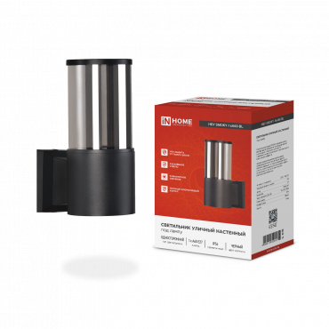 Светильник уличный настенный односторонний НБУ SMOKY-1хA60-BL алюминиевый черный IP54 IN HOME, Светильники светодиодные уличные	