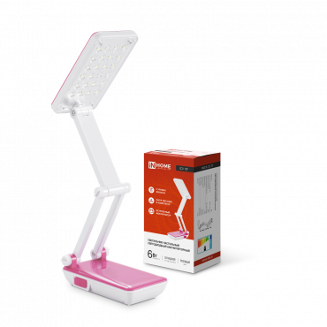 Светильник настольный светодиодный аккумуляторный ССО 12Р 6Вт 6500К 360Лм 2 уровня яркости 230В РОЗОВЫЙ IN HOME, Светильники настольные светодиодные	