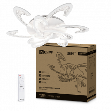 Светильник светодиодный ELEGANT ORBIT 120Вт 230В 3000-6500K 925х810х120мм c пультом ДУ белый IN HOME, Светильники декоративные	