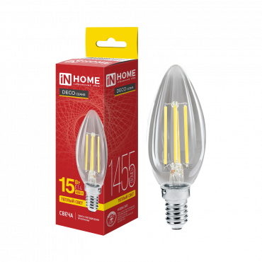 Купить лампа светодиодная led-свеча-deco 15вт 230в е14 3000к 1455лм прозрачная in home от  Лампа светодиодная LED-СВЕЧА-deco 15Вт 230В Е14 3000К 1455Лм прозрачная IN HOME, Светодиодные Лампы