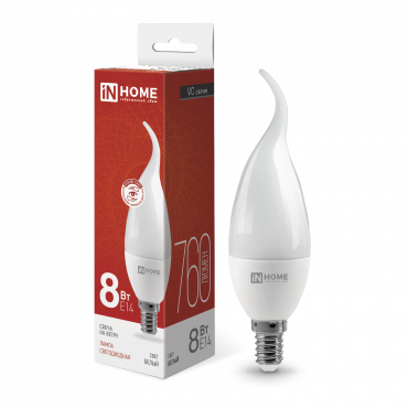 Купить Лампа светодиодная LED-СВЕЧА НА ВЕТРУ-VC 8Вт 230В Е14 4000К 760Лм IN HOME в интернет-магазине по цене  Лампа светодиодная LED-СВЕЧА НА ВЕТРУ-VC 8Вт 230В Е14 4000К 760Лм IN HOME, Лампы светодиодные бытовые