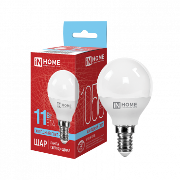 Купить Лампа светодиодная LED-ШАР-VC 11Вт 230В Е14 6500К 1050Лм IN HOME в интернет-магазине по цене  Лампа светодиодная LED-ШАР-VC 11Вт 230В Е14 6500К 1050Лм IN HOME, Лампы светодиодные бытовые