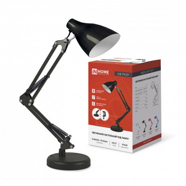 Светильник настольный под лампу на основании + струбцина СНО 17Ч-E27 230В ЧЕРНЫЙ IN HOME, Светильники настольные под лампу	