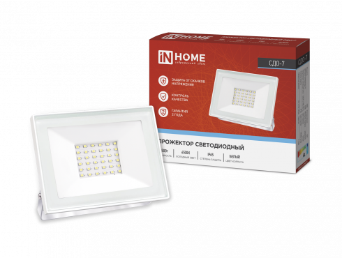 Прожектор светодиодный СДО-7 50Вт 230В 6500К IP65 белый IN HOME, Светильники уличные коммерческие	