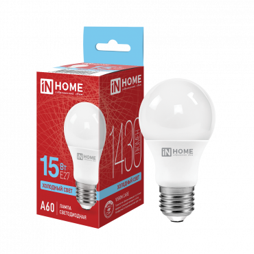 Купить Лампа светодиодная LED-A60-VC 15Вт 230В Е27 6500К 1430Лм IN HOME в интернет-магазине по цене  Лампа светодиодная LED-A60-VC 15Вт 230В Е27 6500К 1430Лм IN HOME, Лампы светодиодные бытовые