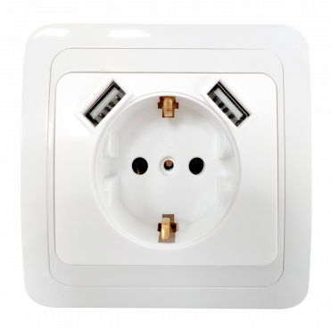 Розетка одинарная с заземлением CLASSICO с двумя USB белая 2047 IN HOME, Электроустановочные изделия встраиваемые	