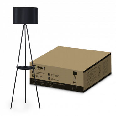 Светильник напольный под лампу ТНО 04ПВ-Е27-BB 230В полка, черный абажур, черная тренога IN HOME, Напольные светильники	