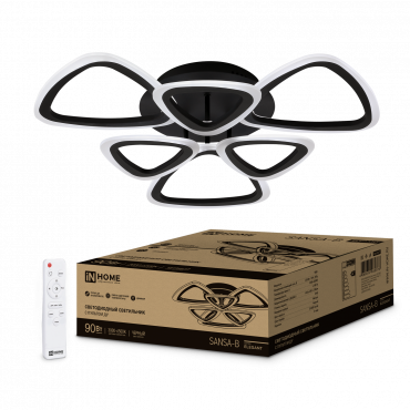 Светильник светодиодный ELEGANT SANSA-B 90Вт 230В 3000-6500K 650х650х130мм c пультом ДУ черный IN HOME, Светильники декоративные светодиодные	