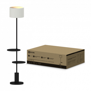 Светильник напольный под лампу ТНО 09-2ПЕ27-WB USB-C две полки, белый абажур, черное основание IN HOME, Напольные светильники	