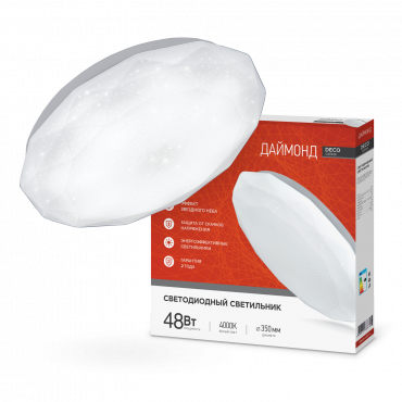 Светильник светодиодный серии DECO ДАЙМОНД 48Вт 230В 4000К 4320Лм 380х55мм IN HOME, Светильники декоративные	