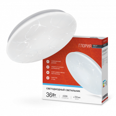 Светильник светодиодный серии DECO ГЛОРИЯ 36Вт 230В 6500К 3240Лм 380х55мм IN HOME, Светильники декоративные	