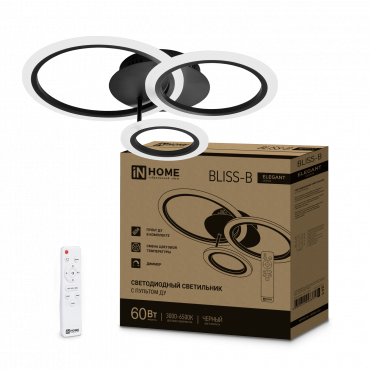 Светильник светодиодный ELEGANT BLISS-B 60Вт 230В 3000-6500K 4700Лм 508х390х120мм c пультом ДУ черный IN HOME, Светильники декоративные	