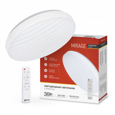 Светильник светодиодный COMFORT MIRAGE 36Вт 230В 3000-6500K 2900Лм 290x70мм с пультом ДУ IN HOME, Светильники декоративные светодиодные	