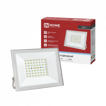 Прожектор светодиодный СДО-7 70Вт 230В 6500К IP65 белый IN HOME, Прожекторы	