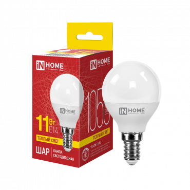 Купить Лампа светодиодная LED-ШАР-VC 11Вт 230В Е14 3000К 1050Лм IN HOME в интернет-магазине по цене  Лампа светодиодная LED-ШАР-VC 11Вт 230В Е14 3000К 1050Лм IN HOME, Лампы светодиодные бытовые