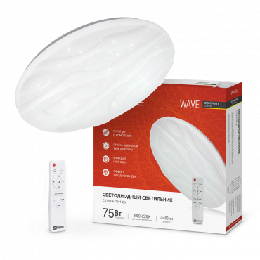Светильник светодиодный COMFORT WAVE 75Вт 230В 3000-6500K 6000Лм 490x85мм с пультом ДУ IN HOME, Светильники декоративные светодиодные	