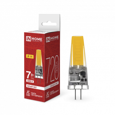 Купить лампа светодиодная led-jc-cob 7вт 12в g4 4000к 720лм in home от  Лампа светодиодная LED-JC-COB 7Вт 12В G4 4000К 720Лм IN HOME, Лампы для люстры