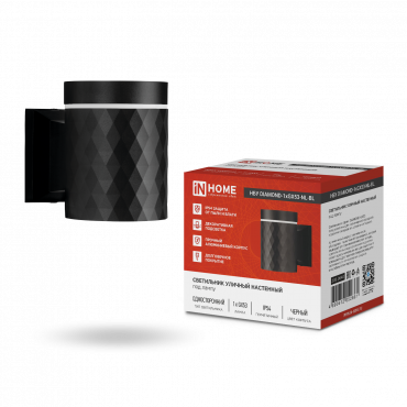 Светильник уличный настенный односторонний НБУ DIAMOND-1хGX53-NL-BL с подсветкой черный IP54 IN HOME, Светильники светодиодные уличные	