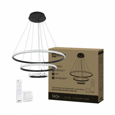 Светильник светодиодный ESTETIKA RING-MYSTERY-140RC-3BL 140Вт 3000-6500K 600/400/200 1.2м пульт ДУ черный IN HOME, Светильники декоративные	