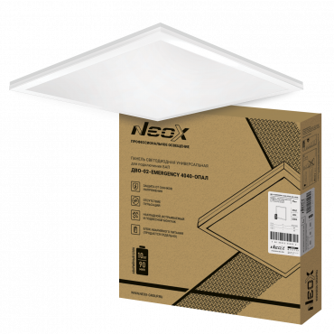 Панель светодиодная универсальная ДВО-02-EMERGENCY 4040-ОПАЛ 40Вт 4000K 595х595мм NEOX без БАП-10W90, Панели светодиодные	