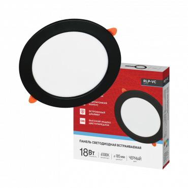 Панель светодиодная встраиваемая круглая RLP-VC 1865BL 18Вт 230В 6500К 1440Лм 185мм черная IP40 IN HOME, Панели светодиодные встраиваемые	