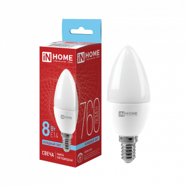 Купить Лампа светодиодная LED-СВЕЧА-VC 8Вт 230В Е14 6500К 760Лм IN HOME в интернет-магазине по цене  Лампа светодиодная LED-СВЕЧА-VC 8Вт 230В Е14 6500К 760Лм IN HOME, Лампы светодиодные бытовые