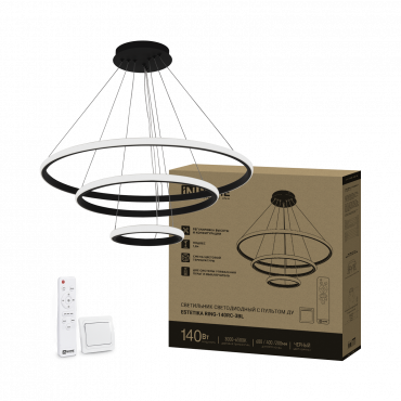 Светильник светодиодный ESTETIKA RING-140RC-3BL 140Вт 230В 3000-6500K 600/400/200 1.2м трос пульт ДУ черный IN HOME, Светильники декоративные светодиодные	