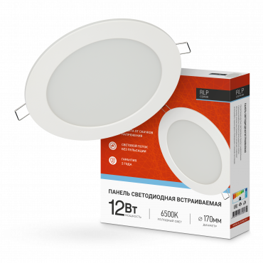 Панель светодиодная встраиваемая круглая RLP 12Вт 230В 6500К 840Лм 170мм белая IP40 IN HOME, Панели светодиодные встраиваемые	