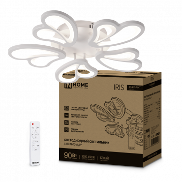Светильник светодиодный ELEGANT IRIS 90Вт 230В 3000-6500K 550х525х85мм c пультом ДУ белый IN HOME, Светильники декоративные	