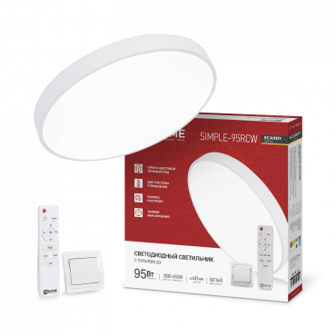 Светильник светодиодный SCANDY SIMPLE-95RCW 95Вт 230В 3000-6500K 7600Лм 400x50мм с пультом ДУ белый IN HOME, Светильники декоративные светодиодные	