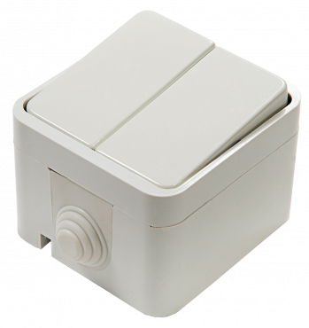 Выключатель двухклавишный AQUA белый полугерметичный 3200 IN HOME, Электроустановочные изделия полугерметичные AQUA	