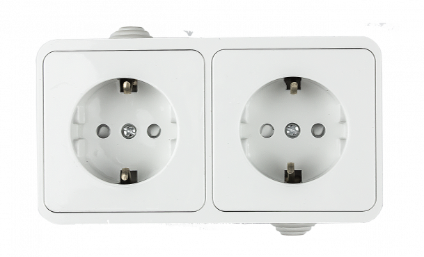 Розетка двойная с заземлением со шторкой AQUA белая полугерметичная 3123 IN HOME, Электроустановочные изделия полугерметичные AQUA	