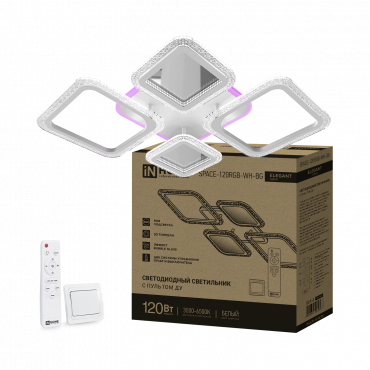 Светильник светодиодный ELEGANT SPACE-120RGB-WH-BG 120Вт 230В 3000-6500K 8400Лм 530х530х125мм пульт ДУ белый IN HOME, Светильники декоративные светодиодные	